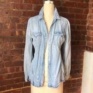 Denim style shirt with destroy